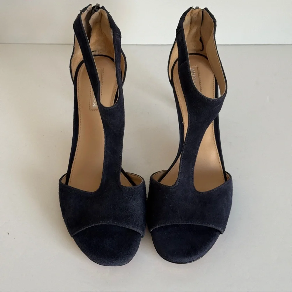 Antonio Melani T-Strap Kitten Heels Blue Velvet Heeled Sandals Size 7M